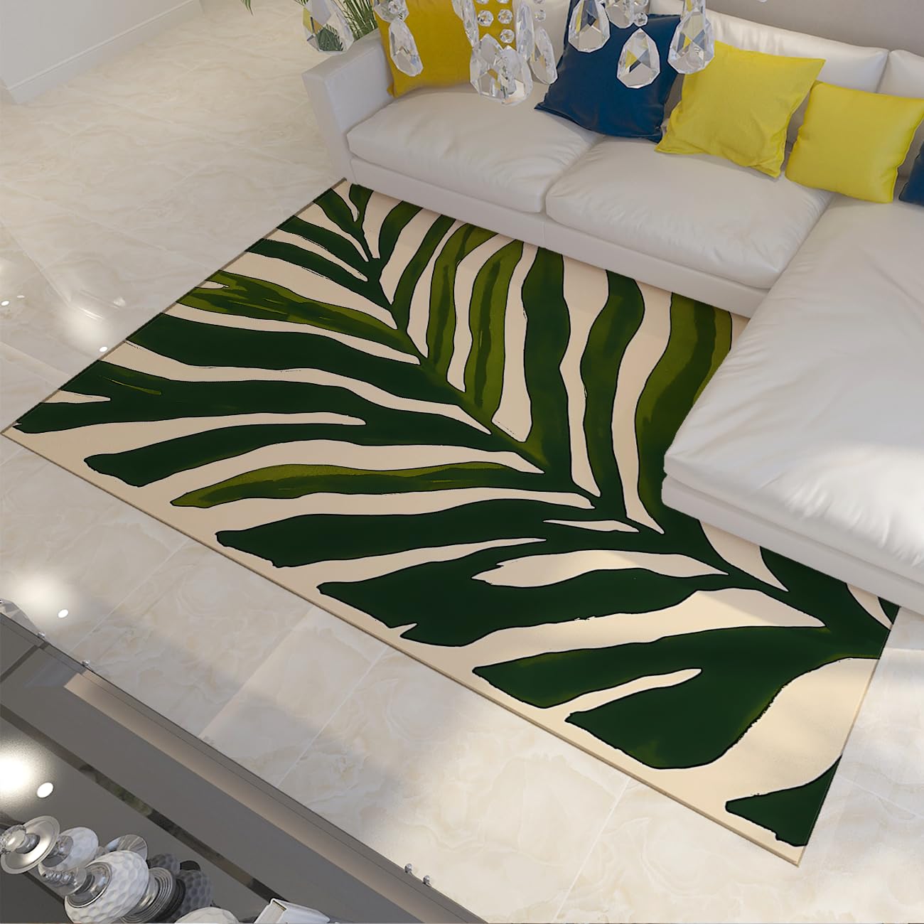 Green Washable Tappeto 80x150 per area Grandi Tappetino soggiorno Camera da letto Sala pranzo Ufficio Nursery Retro antiscivolo Copripavimento pieghevoli Sottile a foglie tropicali il