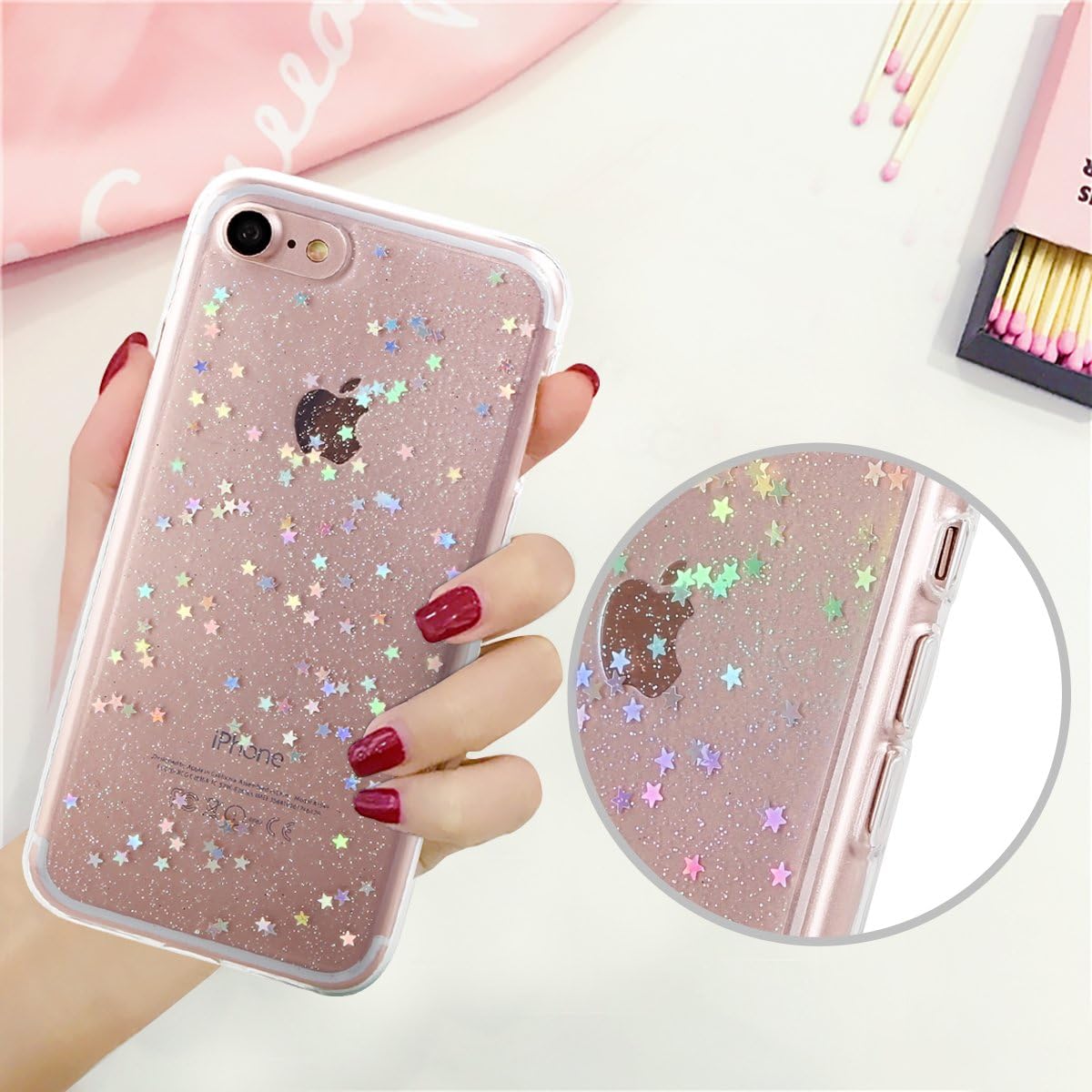 iPhone 8 Case, iPhone 7 Case, TILL (TM) Clear Bling Glitter Shockproof Anti-Fingerprint Sparkle Crystal Star Pattern Slim Soft TPU Phone Cover Bumper Case for iPhone 5c [Transparent]