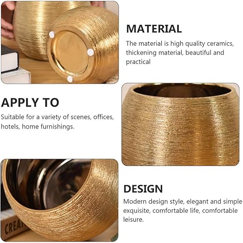 Miniatura 4 de Yardwe Jarrón redondo dorado de cerámica metálica en tono dorado, jarrón decorativo