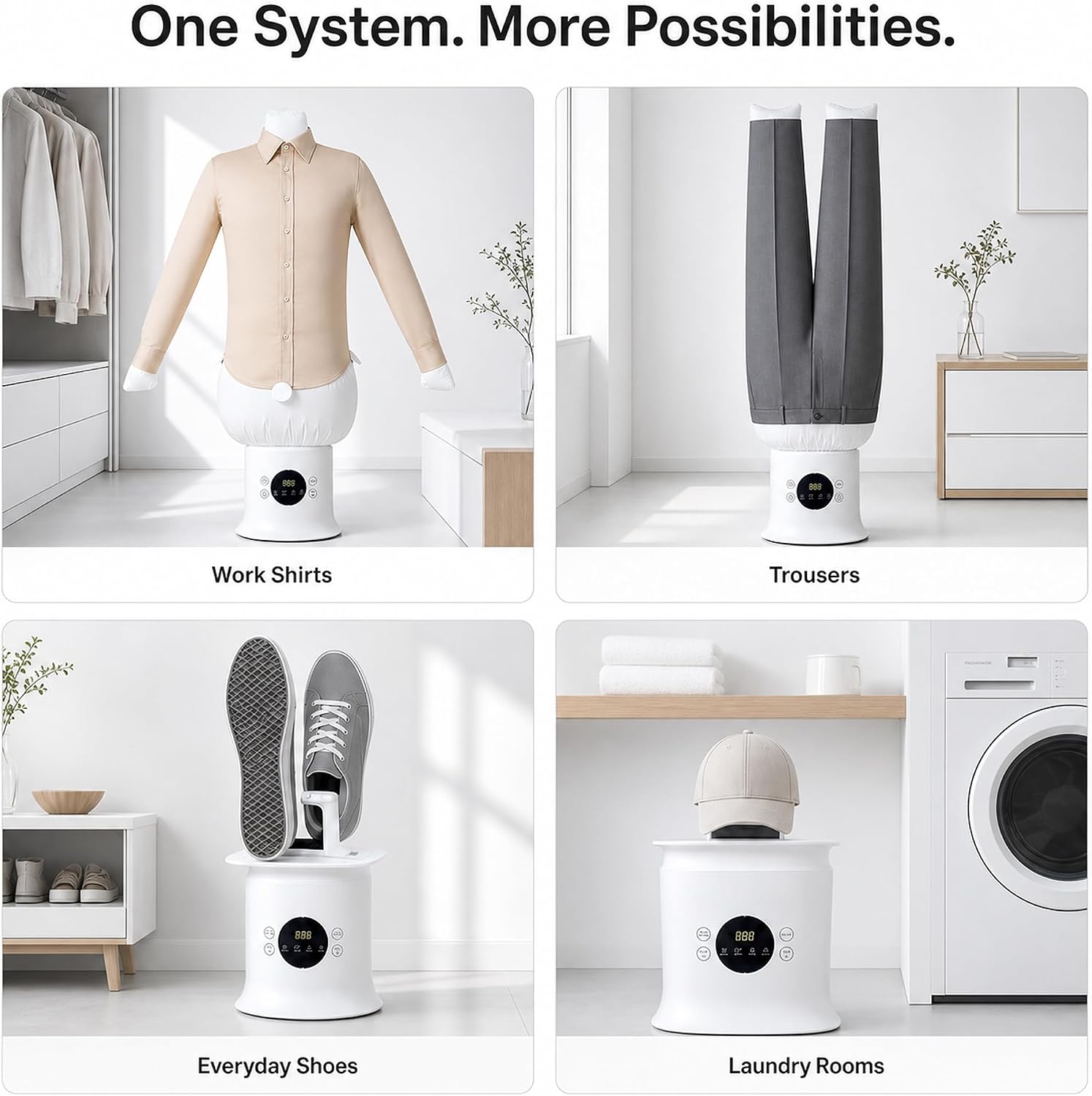 Automatic Ironing Machine, Hands-Free Clothes Dryer & Wrinkle Remover | Automatically dries, shapes and reduces wrinkles on shirts and pants using hot-air inflatable garment forms