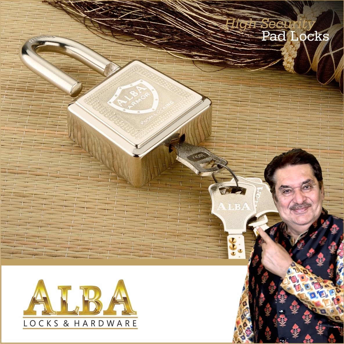 ALBA Armor Hi-Tech Computerised Padlock | 60mm Heavy-Duty Security Lock with 4 Brass Ultra Keys | Push Locking, Rust-Proof Protection 1