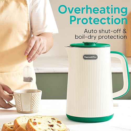 Miniatura 9 de Nueve&Five Hervidor eléctrico grande de 1.7 L (57 onzas), perfecto para más de 7 tazas de té y café, hervidor de té eléctrico grande de doble pared