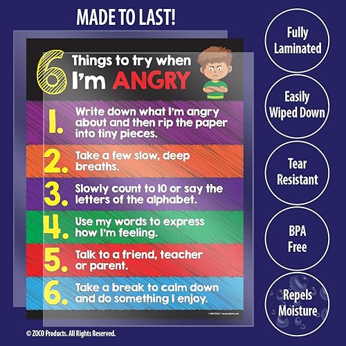 Miniatura 3 de Safety Magnets Póster de manejo de la ira para niños, laminado, 17 x 22 pulgadas, regulación social emocional, gestión del comportamiento en el