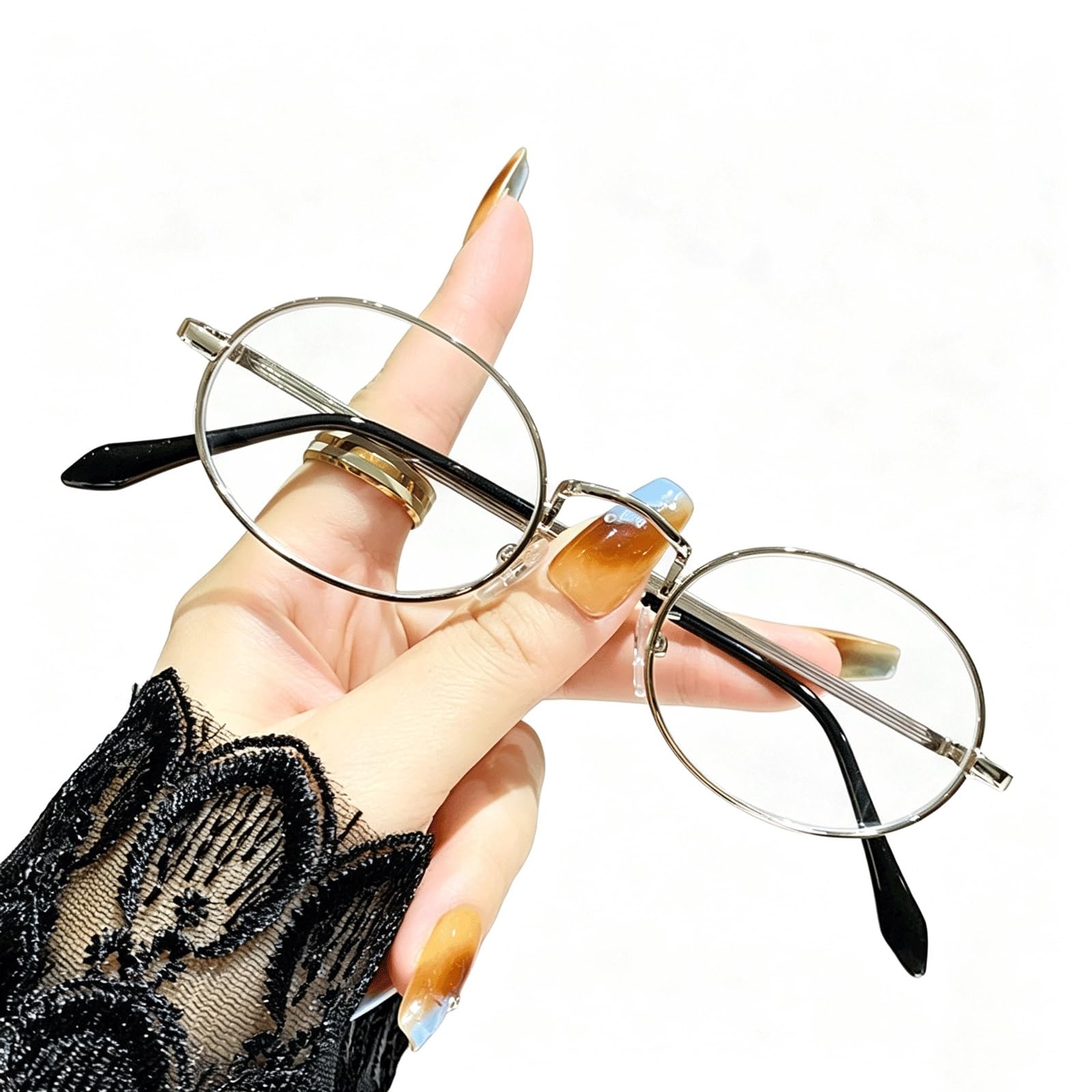 Gafas de lectura de montura completa plateada con lentes neutras y protección digital de alta calidad