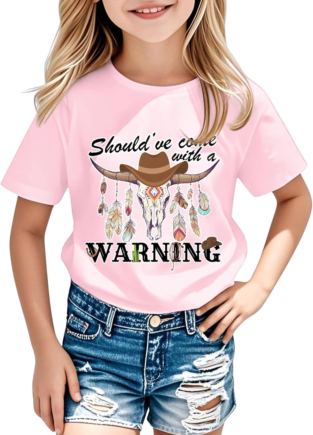 Girls Western Cowgirl T-Shirts - Kids Short Sleeve Cow Shirts Funny Rodeo Graphic Letters Print Summer Tee Tops