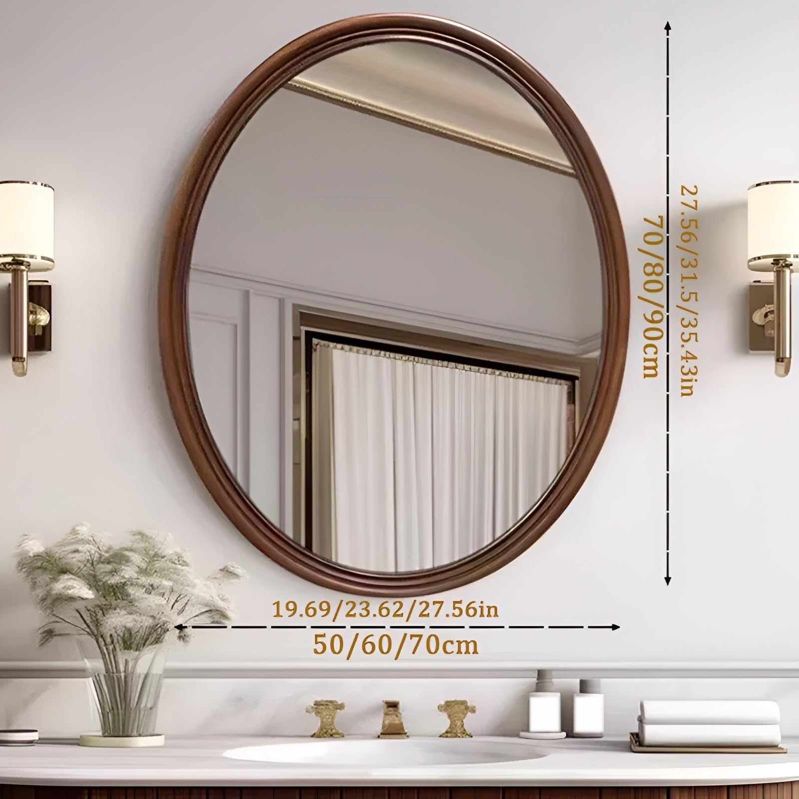 Specchio Da Parete Con Cornice In Legno, Specchio Ovale Per Il Trucco, 50*70cm Specchio Cosmetico Ad Impermeabile E Antiossidante, Per Soggiorno, Ingresso E Camera Da Letto, Marrone(60*90cm(23.62*35.4