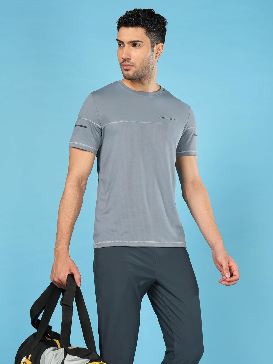TECHNOSPORT Men Polyester Slim Fit Crew Neck Half Sleeve Self Design Textured T-Shirt, SPF 50+, Odour Free and Quick Dry offers donot miss 3 TECHNOSPORT Men Polyester Slim Fit Crew Neck Half Sleeve Self Design Textured T-Shirt, SPF 50+, Odour Free and Quick Dry offers donot miss