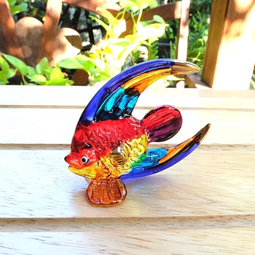 Miniatura 5 de Paquete de 2 figuras multicolor de pez ángel de cristal de 2 pulgadas y pez bandera de 3 pulgadas, pintadas a mano, detalles dorados