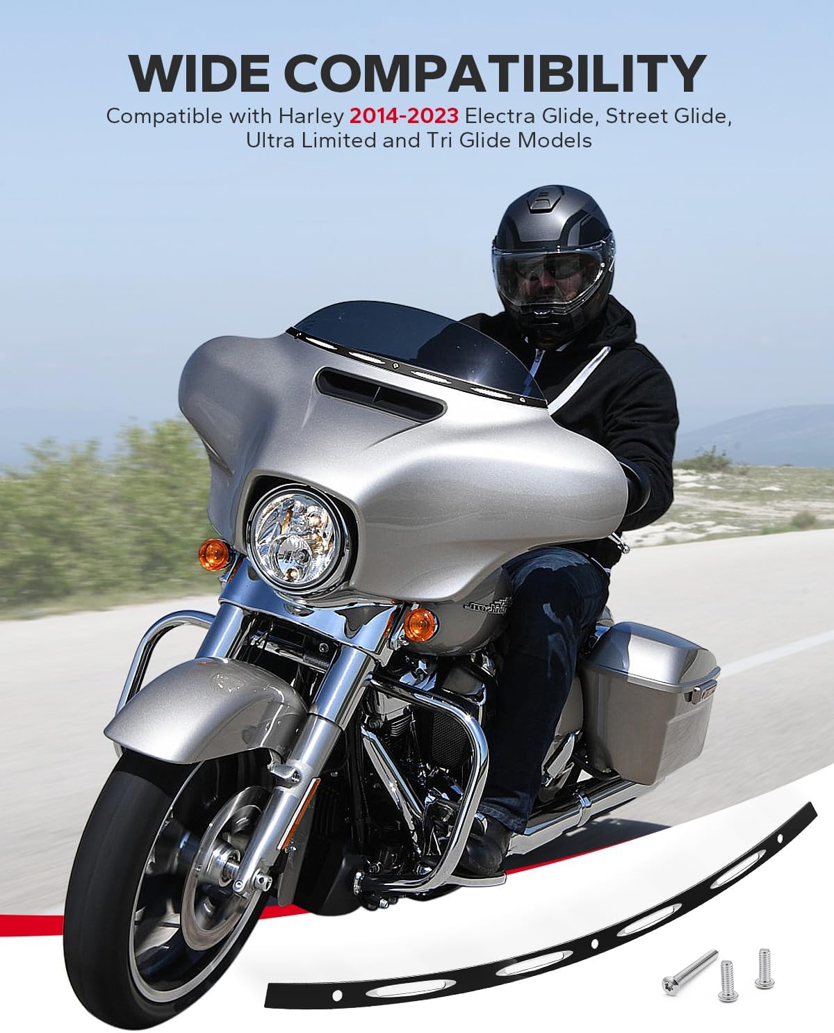 AMAZICHA Slotted Polished Windshield Trim Batwing Windshield Trim Black Compatible for Harley 2014-2023 Electra Glide, Street Glide, Ultra Limited and Tri Glide Models