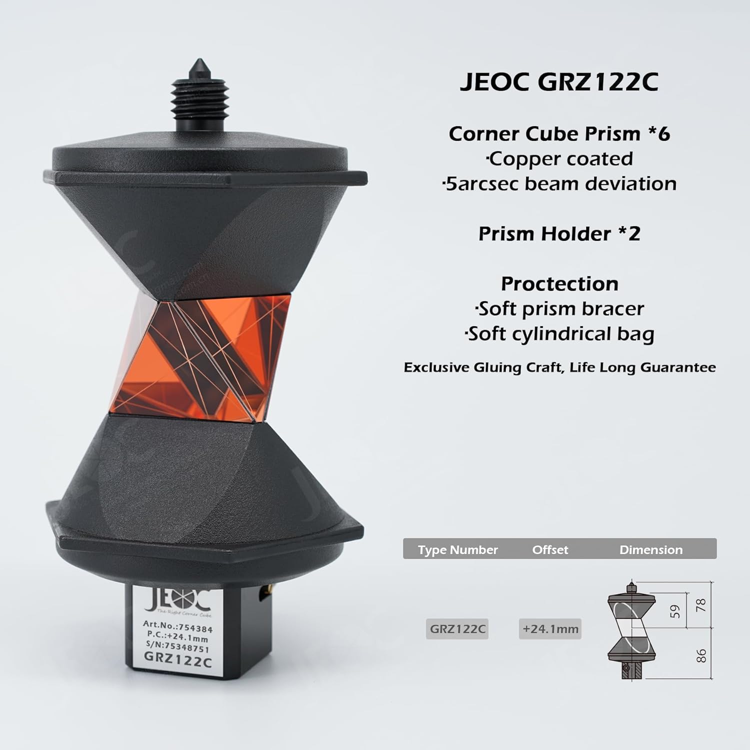JEOC GRZ122C + Tribrach, 3rd-Party 360 Degree Reflective Prism for Leica ATR Total-Station