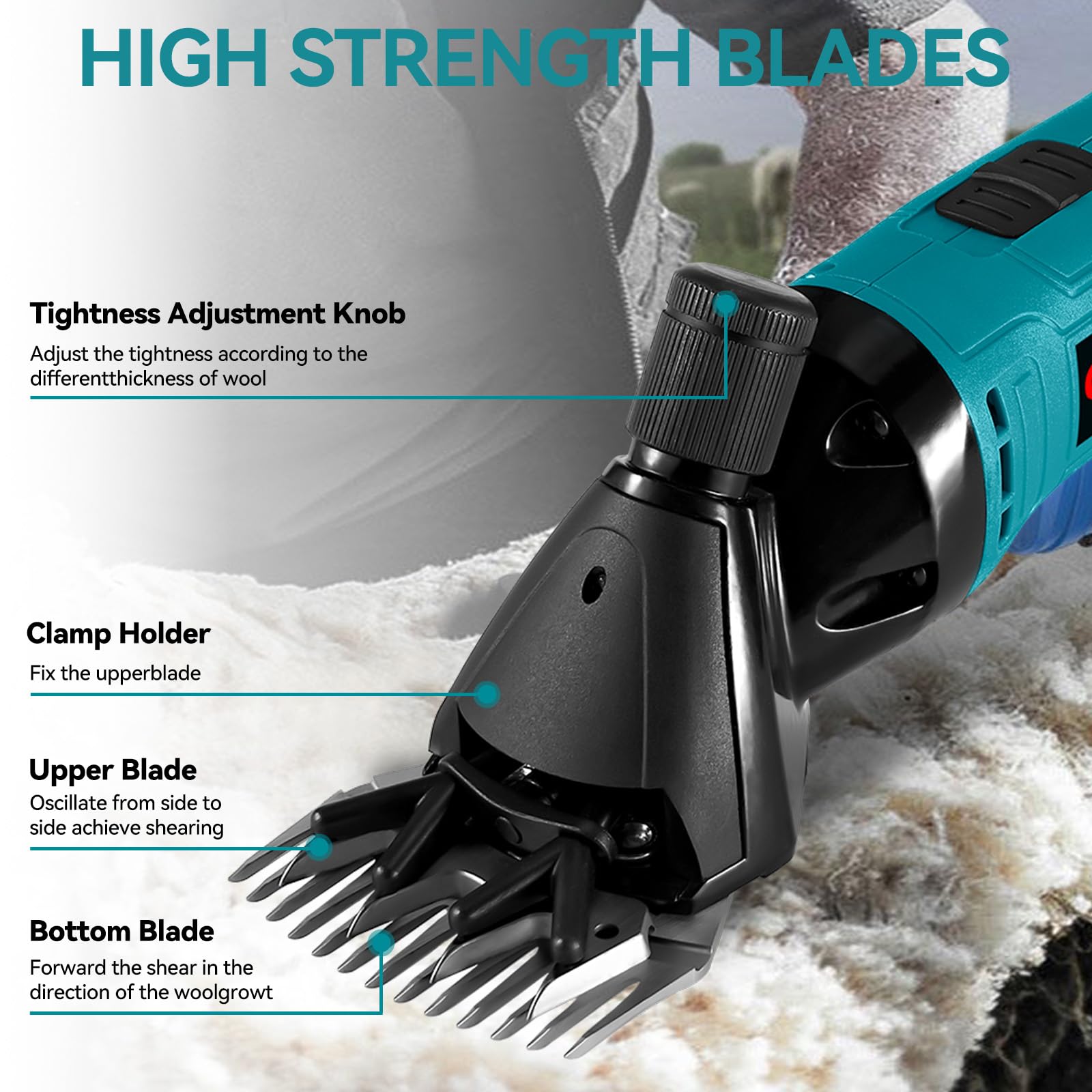 ONEVAN Schafschermaschine Akku, 6-Gang Schermaschine Schafe mit 2 4000mAh Akkus, Elektrische Schafschere Kabellosen Sheep Shears für Schafen, Ziegen, Alpakas