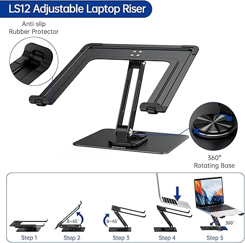 Miniatura 6 de BESIGN LS12 - Soporte para laptop con base giratoria de 360, soporte ergonómico ajustable para portátil, soporte elevador compatible con Air, Pro,