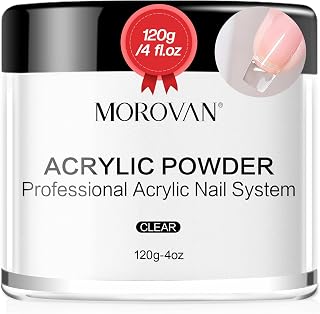 Morovan Clear Acrylic Powder - 120g Professional Acrylic Nail Powder Polymer Clear Nail Powder for Acrylic Nail Extension Carving Nails