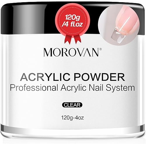 Morovan Clear Acrylic Powder - 120g Professional Acrylic Nail Powder Polymer Clear Nail Powder for Acrylic Nail Extension Carving Nails
