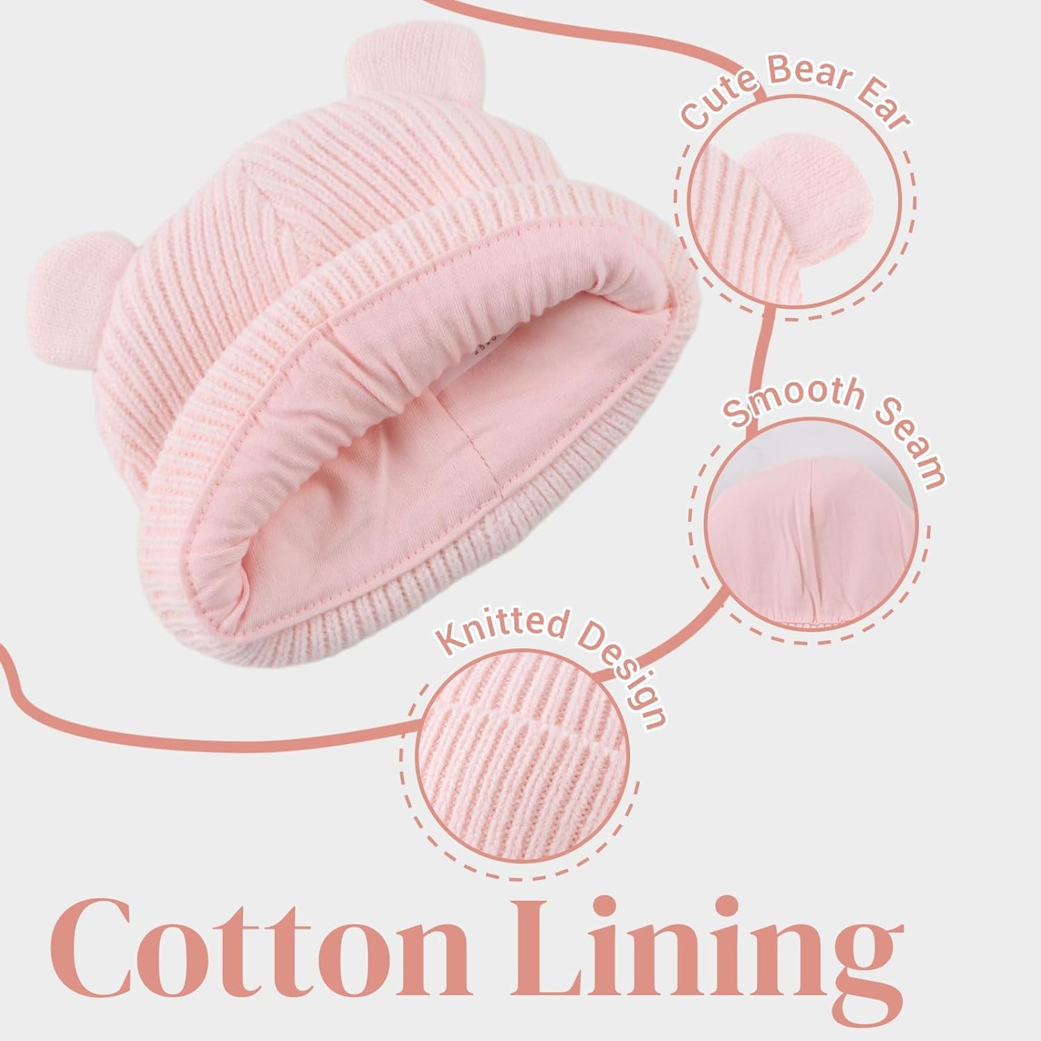 Bear Baby Beanie Knitted Baby Winter Hat Infant Toddler Boys Girls Beanie with Cotton Lining - Image 4