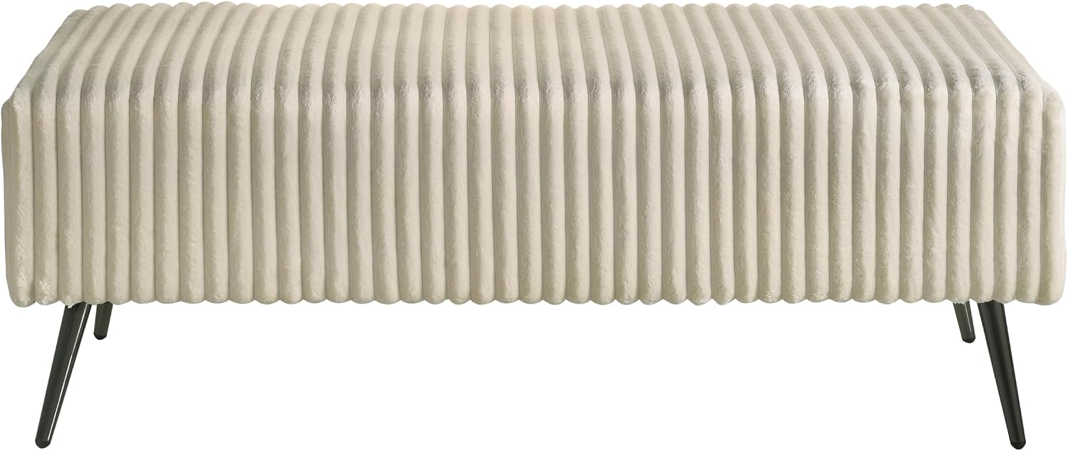 Roundhill Furniture Mavela Wide Wale Corduroy Upholstery Panel Queen Bed with 2 Nightstands and Bench, Cream