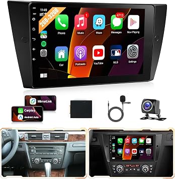 2+32GB Android Car Radio for BMW 3 Series 325i 328i 335i 2005-2011 | Upgraded Car Stereo for BMW E90/E91/E92/E93 with Carplay Android, 9 Inch Touchscreen Head Unit with GPS WiFi Bluetooth+Camera