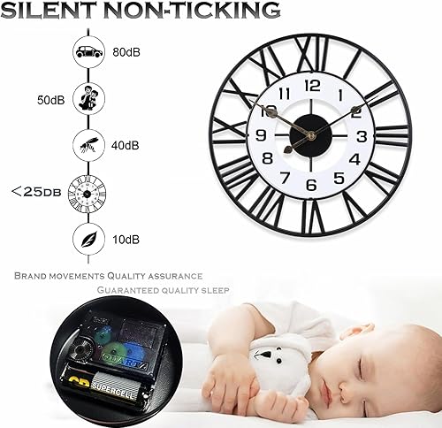 Miniatura 4 de Relojes de pared decorativos de metal de 16 pulgadas, silencioso y sin tictac, funciona con pilas, reloj de pared grande para sala de estar, cocina
