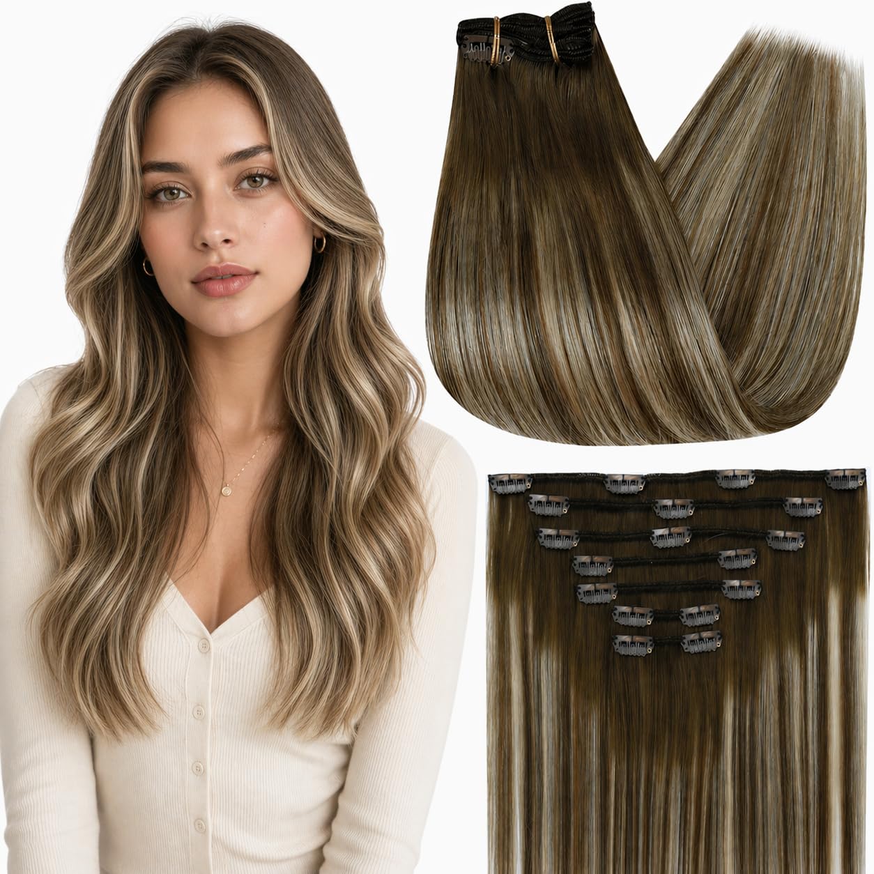 Fshine Clip in Hair Extensions Human Hair, 1B Natural Black, 10 Inch, 95G, 7 Pcs, Double Weft Real Remy Brazilian Hair, Add Volume for Bob Hair, Thick Asian Hair, Short Hair Topper, Easy Clip Glueless — view 17