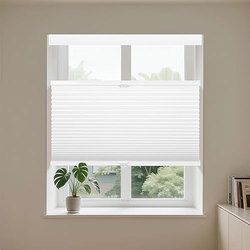 Allesin Persianas celulares opacas de arriba hacia abajo, reducción de ruido, sin cordón, para oscurecer la habitación, persianas opacas (blanco, 36