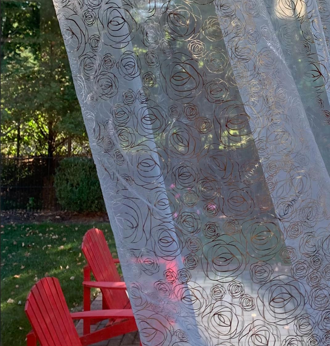 Metallic Sheer Curtains Living Room Curtain (Dark Grey Sheer/Silver Geo 50W X 120L)