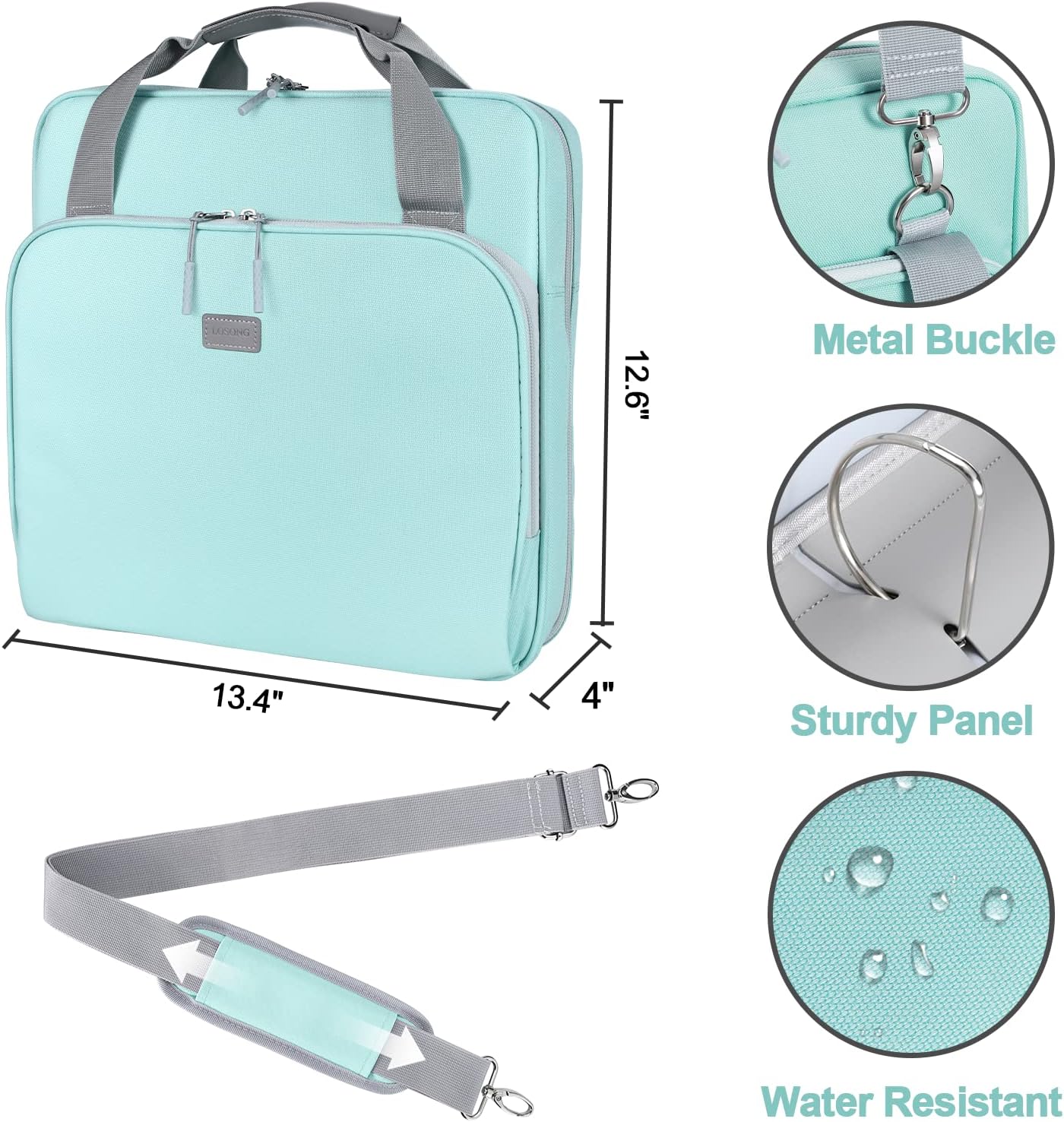 3 Inch D-Ring 3 Ring Zipper Binder, Binder with Strap 700 Sheet Capacity & Multi-Pockets School and Office Organizer, Compatible with 13-Inch MacBook(Patent Design Light Blue)