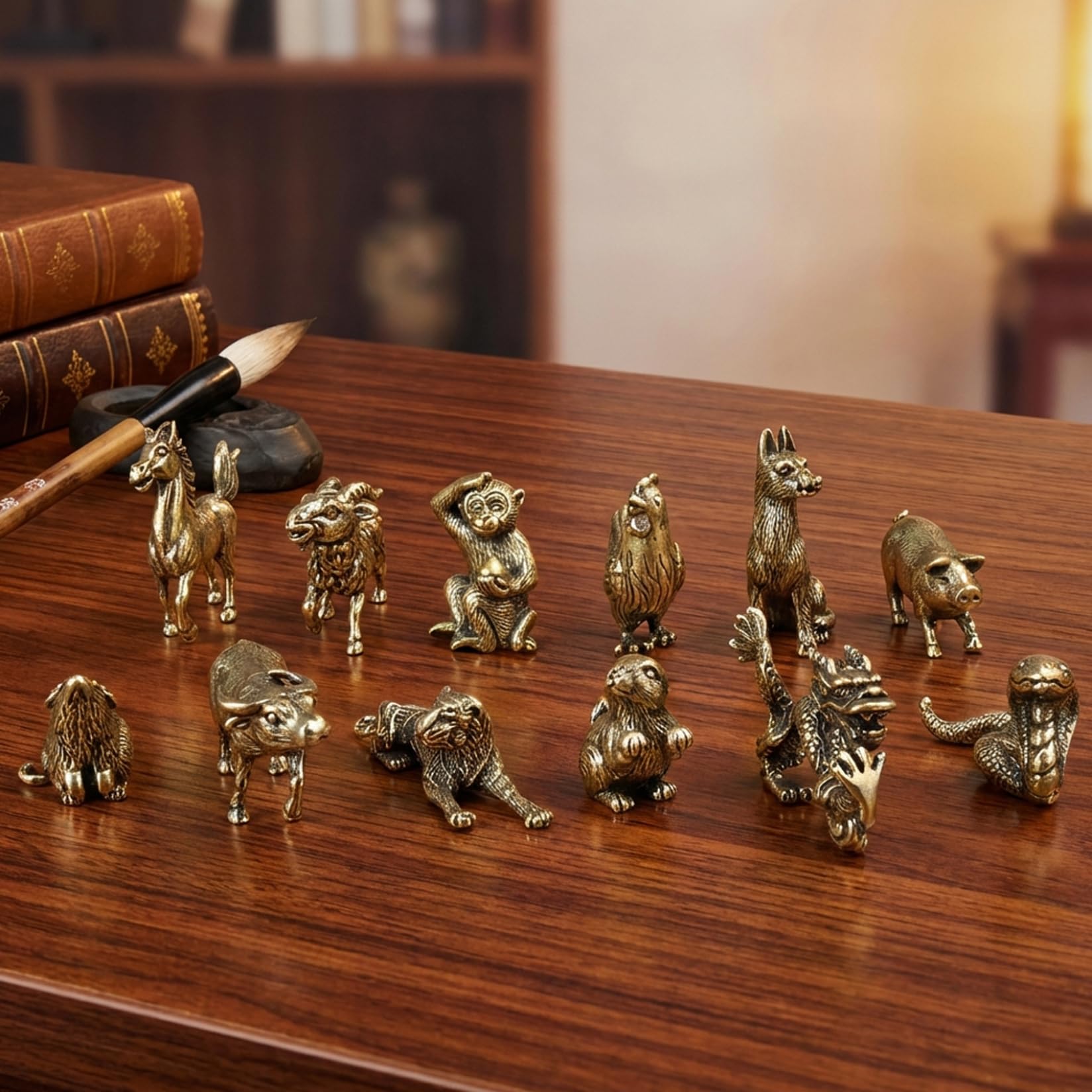 Mini Statues Vintage de 12 Animaux Chinois en Laiton pour Collectionneur