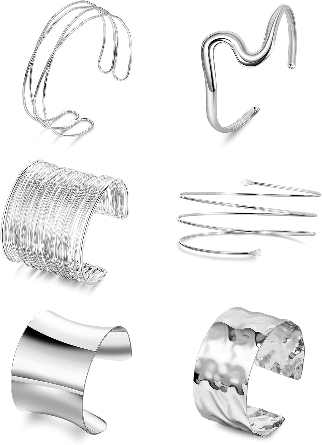 REVOLIA 6Pcs Arm Cuff Upper Arm Band Chunky Gold Cuff Bracelets for Women Adjustable Upper Arm Bracelet Minimalist Coil Bangle Open Wide Warp Bracelets Set