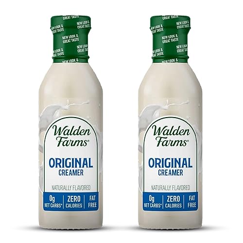 Walden Farms Original Cream Coffee Creamer Botella de 12 onzas (paquete de 2) fresca y sabrosa  Vegana, Paleo y Keto  Sustituto de leche no láctea