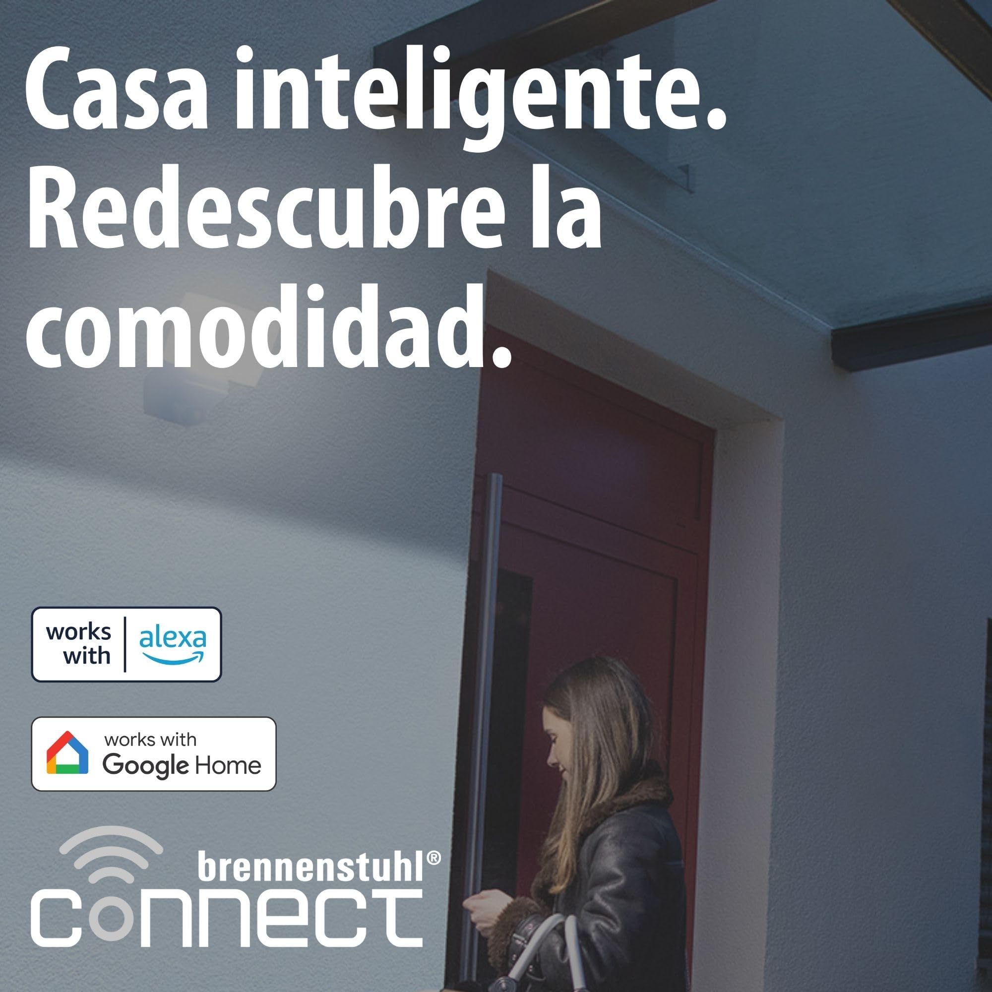 Brennenstuhl Connect WiFi Foco LED WF 2051 P (24W, 2800lm, IP54, varias funciones de luz ajustables a través de la aplicación, foco de exterior para montaje en pared con detector de movimiento)