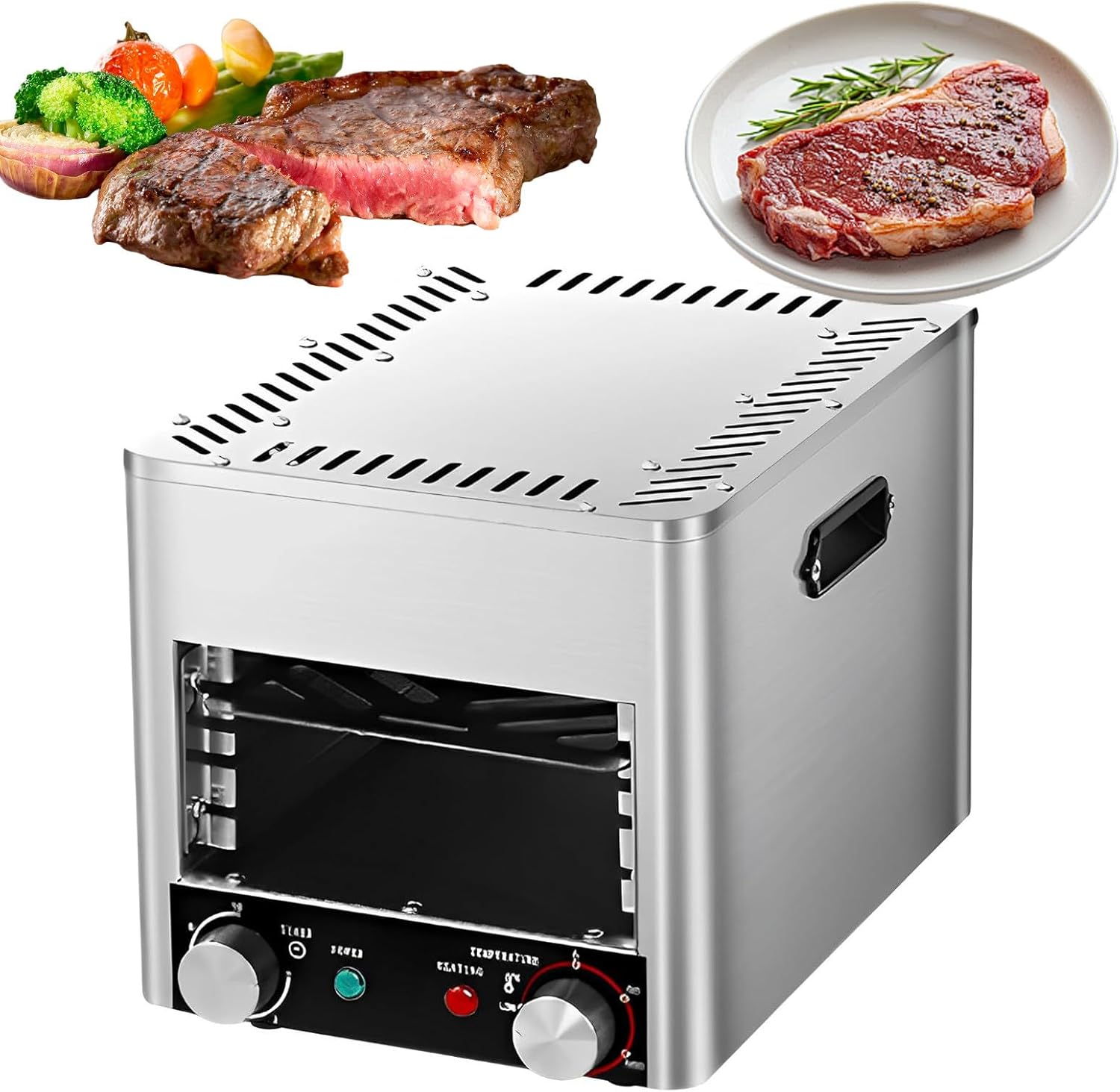 Electric Steak Broiler Indoor Commercial Steak Grill Automatic Steak Broiler for Carnivores Time Temperature Adjustable for Beef Chicken Vegetables A
