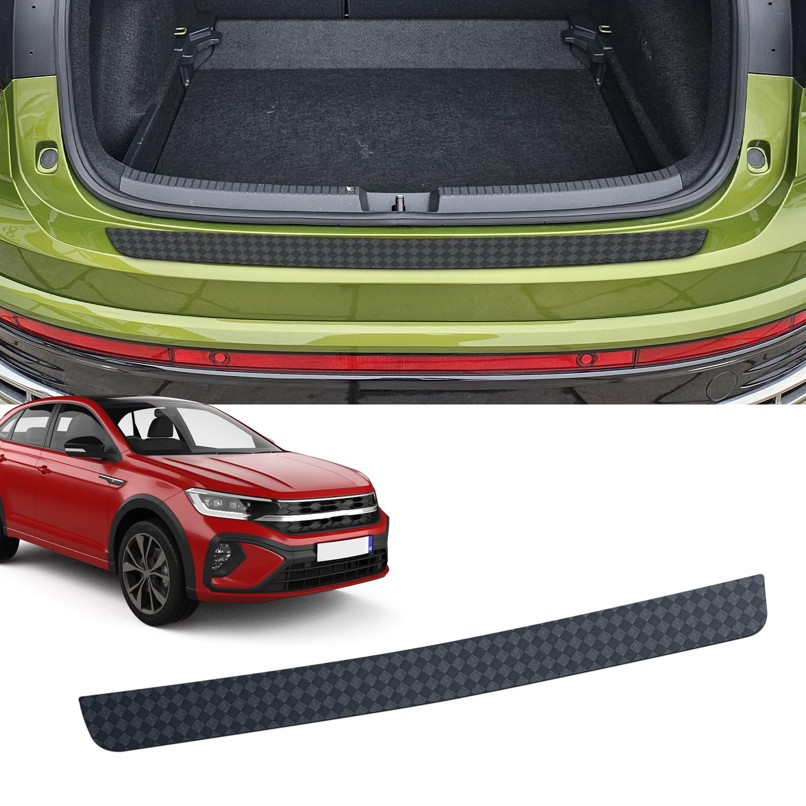 CDEFG Compatibile con VW Taigo 2021-2025, protezione antigraffio per bagagliaio, autoadesiva, in fibra di carbonio, pellicola protettiva per paraurti, accessorio