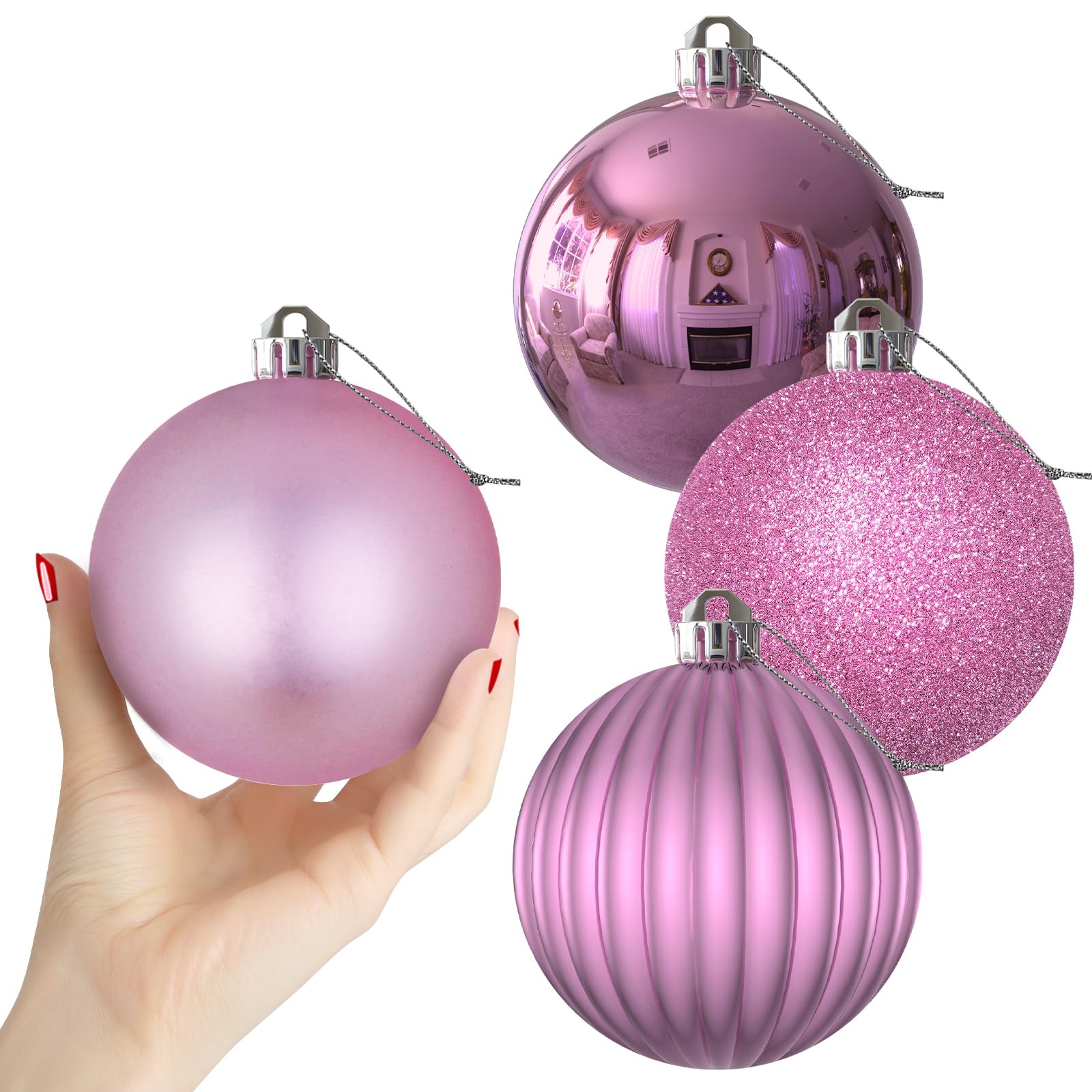 Bubblegun Pink 4.0" Large Christmas Balls - Christmas Tree Decoration Ornaments Shatterproof Hanging Balls for Birthday Halloween Holiday Wedding Decorations Set of 4pcs