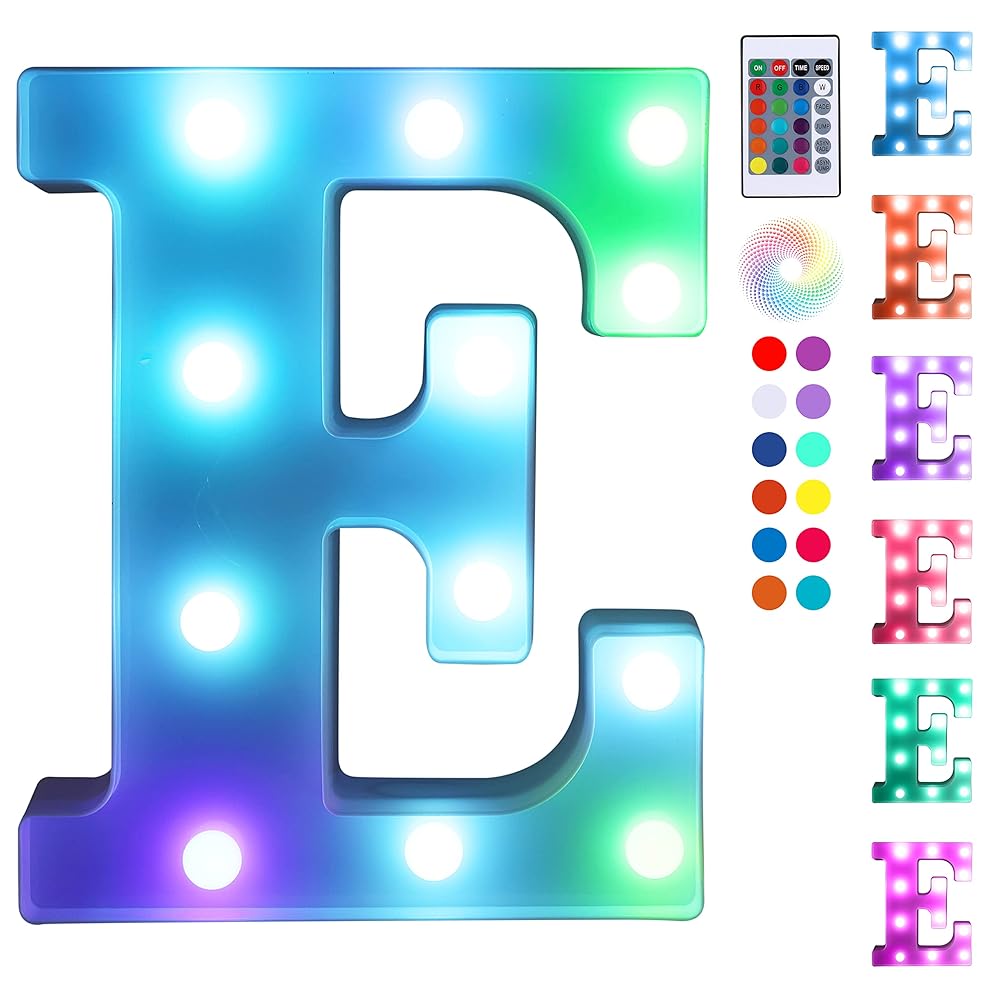 Foaky Colorful LED Letter Lights with Remote,Marquee Light Up Letters Sign for Night Light Wedding/Birthday Party Battery Powered Christmas Lamp Home Bar Decoration(E)