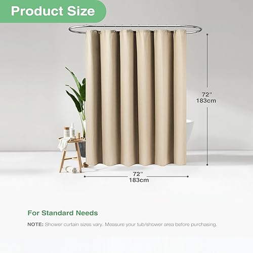 Miniatura 4 de Dynamene Cortina de ducha de tela beige  Cortinas de ducha de tela resistente con textura de gofre para baño, 256 GSM, juego de cortina de baño con