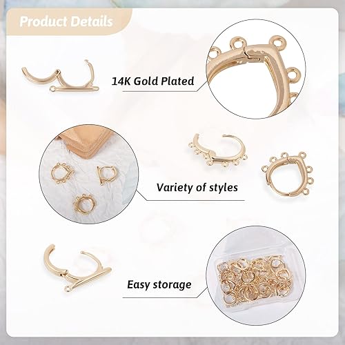 Miniatura 6 de Craftdady Aretes de aro chapados en oro de 14 quilates, 12 pares de aretes de aro de latón con múltiples bucles, círculo, lágrima, flor, palanca,