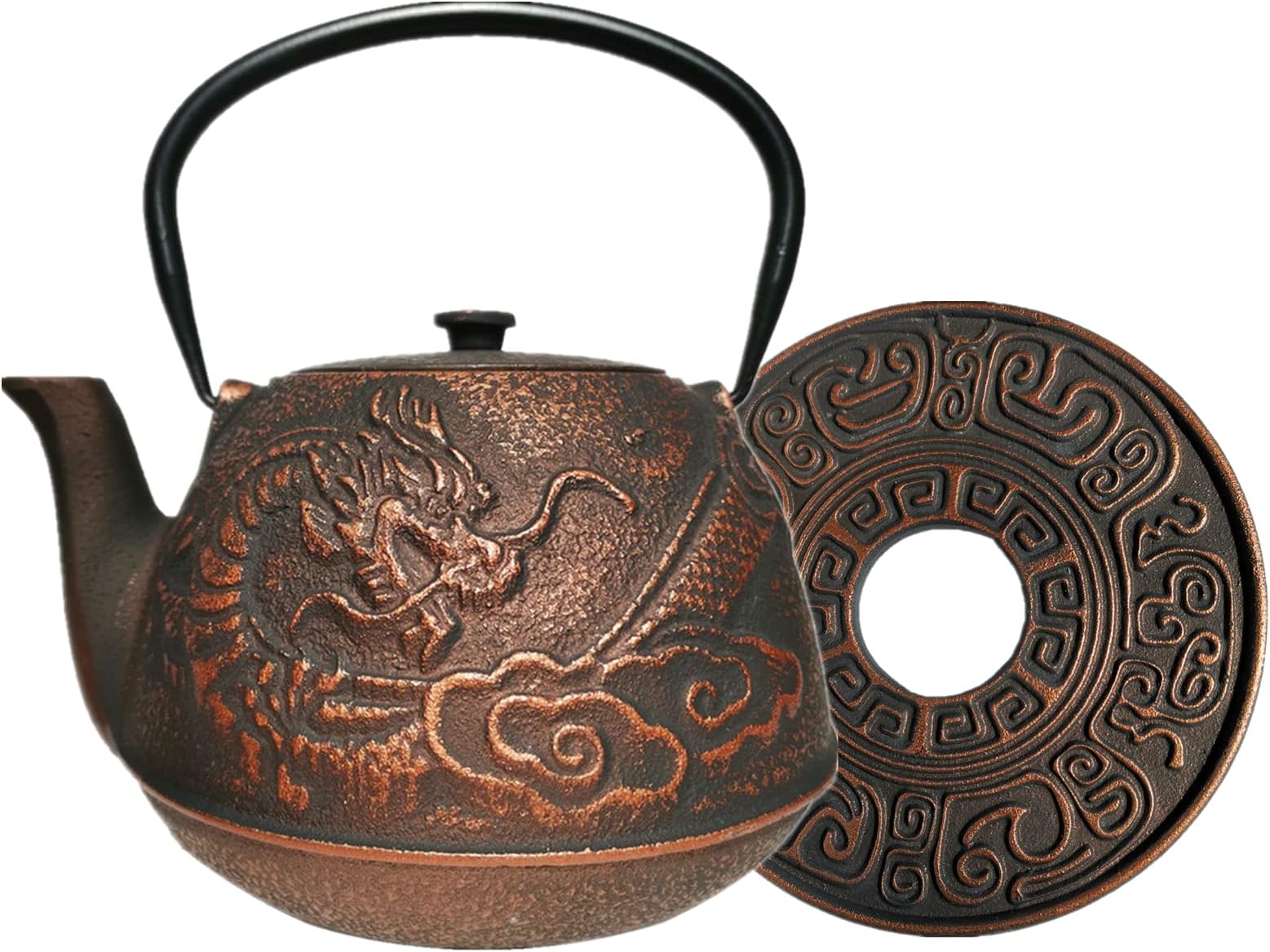 6 Piece Set Japanese Cast Iron Teapot with Infuser, 4 Teacups, and Trivet (32 oz