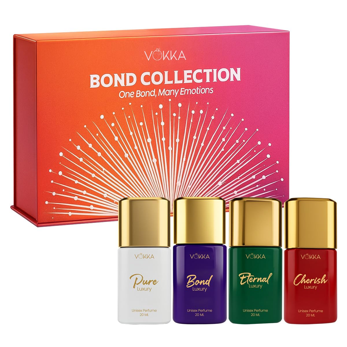 Vokka Bond Collection Luxury Long Lasting Unisex Perfume Gift Set 4x20ml | Perfume for Man & Woman | Premium Fragrance Pocket Perfumes | Pure, Cherrish, Bond & Eternity | Gifts for Men & Women-image-36