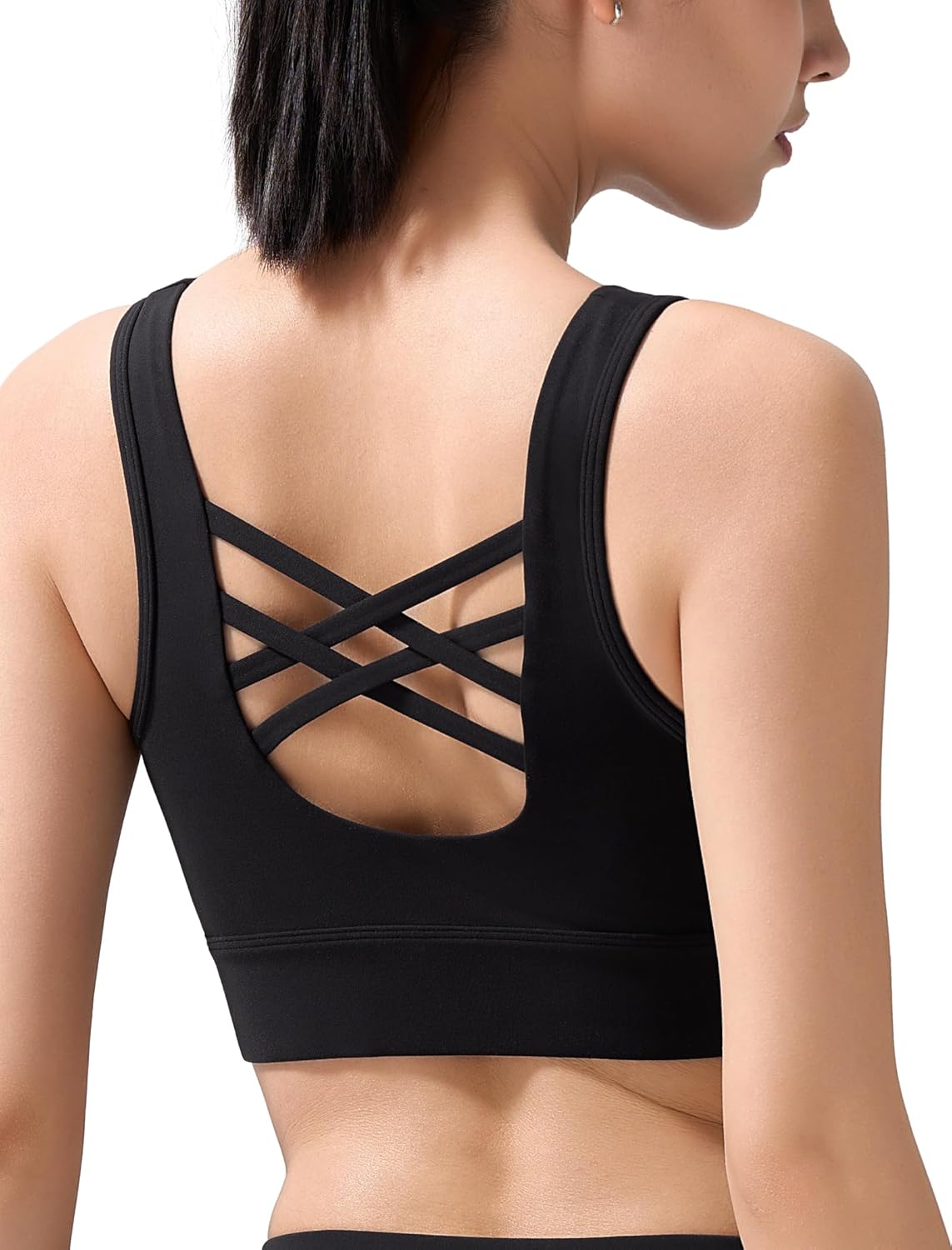 Yvette Yoga Bras Light Support Cross Back Sports Bras U Neck with Wide Straps Fixed Pads for Workout Gym Pilates Daily