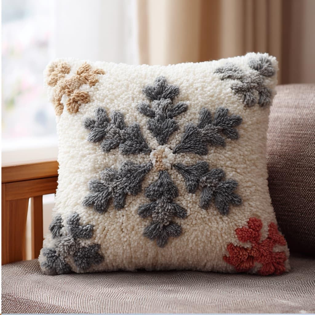 WallustrioaW Latch Hook Pillow Kit -Snowflake 43X43Cm Embroidery Art Craft Kit All Ages Unisex
