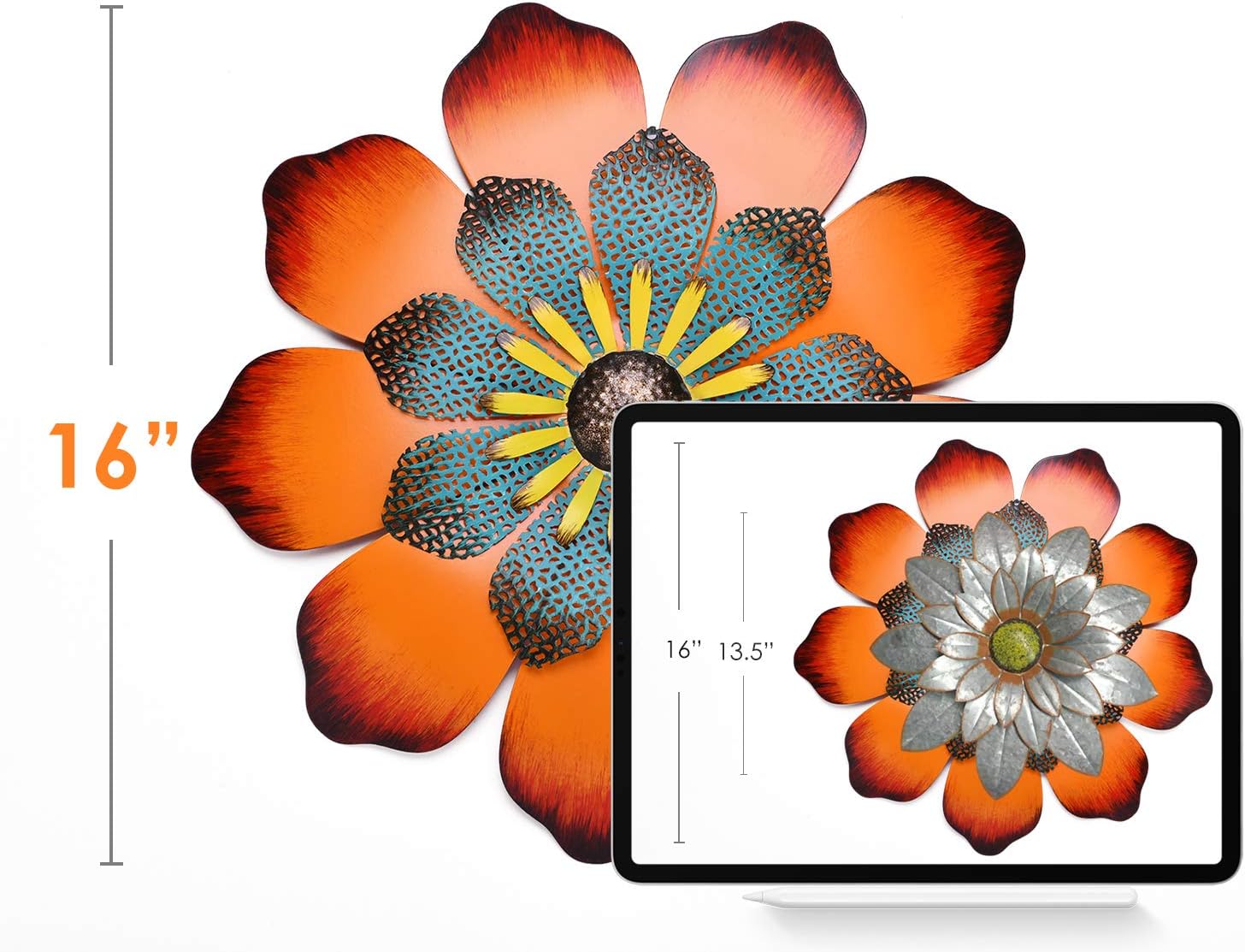 YEAHOME 16'' Metal Flower Wall Decor - Wall Art Decorations Hanging for Bedroom, Living Room, Bathroom- Office/Home Decor Boho Art, Handmade Gift for Indoor or Outdoor, Set of 2, Mothers day gifts
