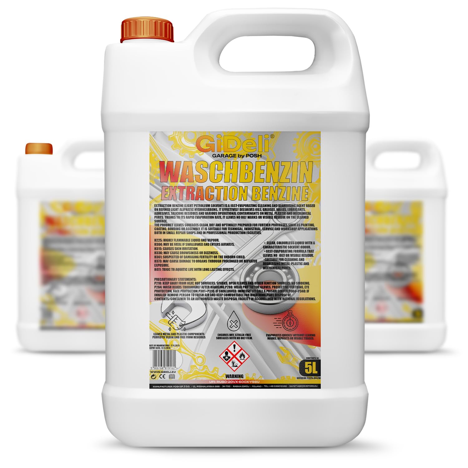 GiDeli Waschbenzin 3 x 5L - Universelles Lösungsmittel & Entfetter - Farben- & Lackverdünner - Werkzeug & Pinselreiniger für Haushalt, Auto & Werkstatt