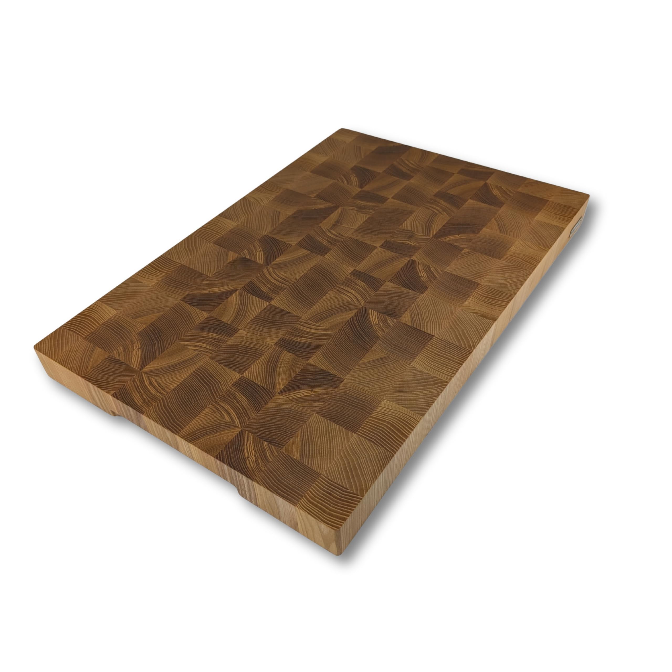 Premium Stirnholz Schneidebrett XXL aus Eschenholz – 60 x 40 x 4,5 cm Riesiger Hackblock ohne Saftrille, mit Griffmulden & Rutschfesten Silikonfüßen – Handgemacht in Manufaktur
