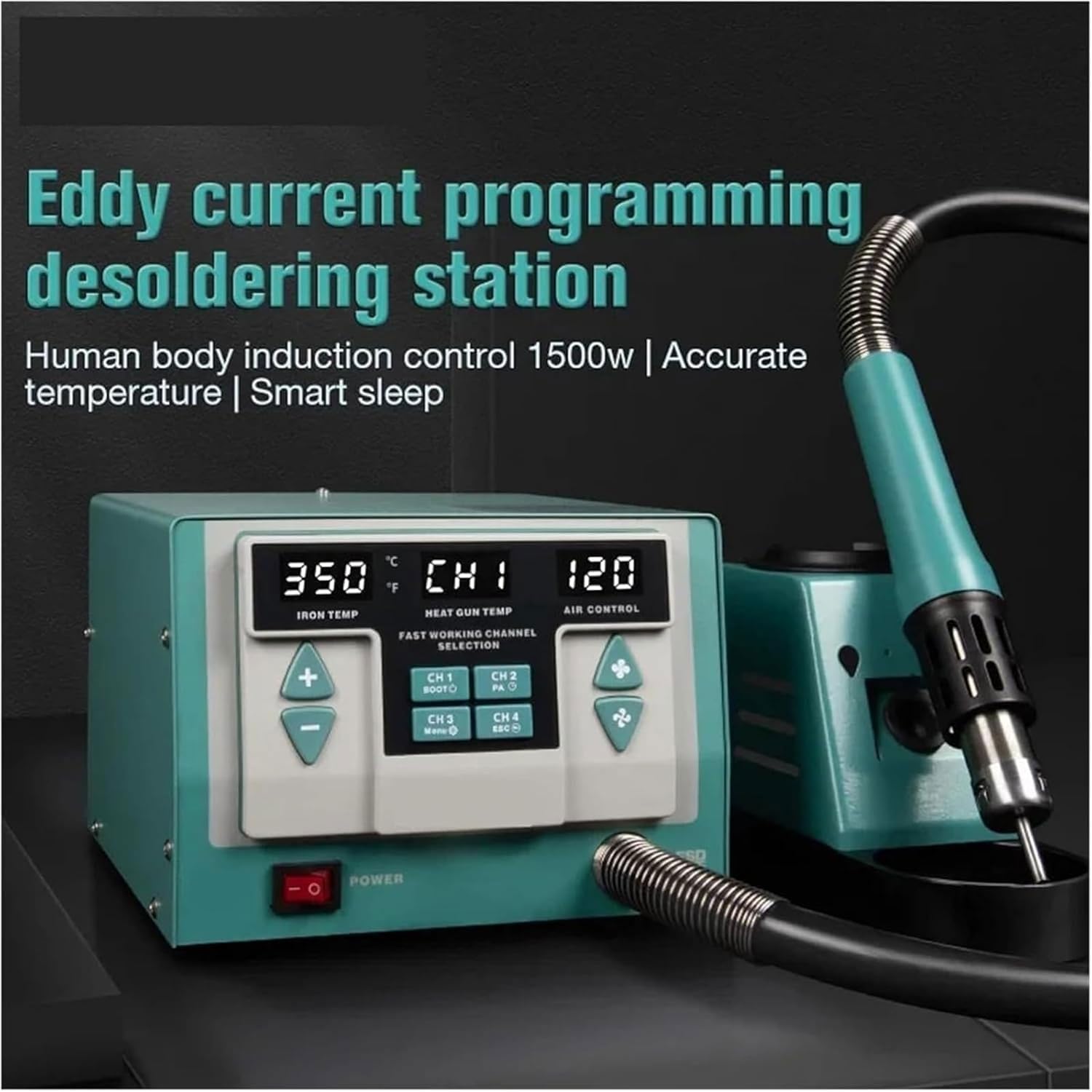 Stazione per saldatore intelligente da 1500 W, kit per saldatore con programmazione a correnti parassite, con impugnatura 245, temperatura regolabile da 212-932 °F e livelli volume d'aria da 1 a 120