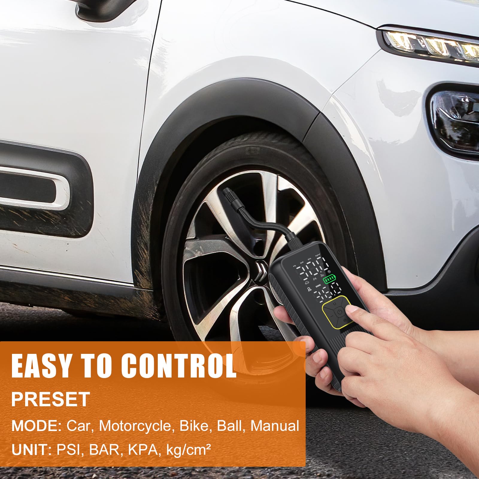 Gonfleur de pneu portable 150PSI Pompe à air intelligente pour pneus de voiture avec manomètre numérique, gonfleur de pneu rapide portable pour voitures