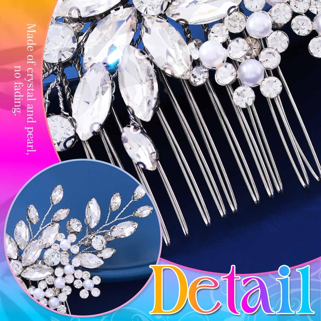 CASDRE Crystal Wedding Hair Comb Silver Rhinestone Bridal Hair Accessories Pearl Hair Pieces for Women and Brides (Silver) - Image 4