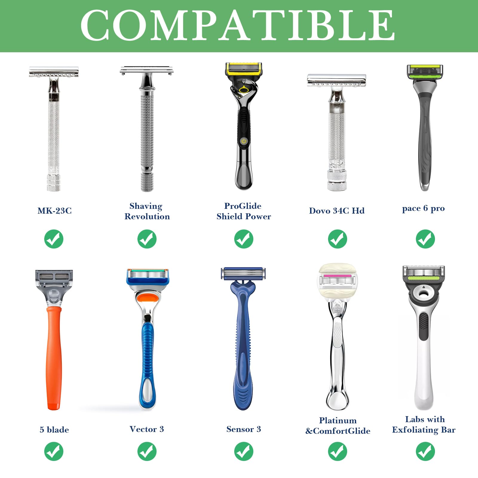 Linkidea Confezione da 2 porta rasoi per doccia, gancio adesivo da parete per rasoio, organizer per rasoio da bagno senza foratura, compatibile con Gillette Fusion 5, Harry's, Dorco Pace 6 (bianco)