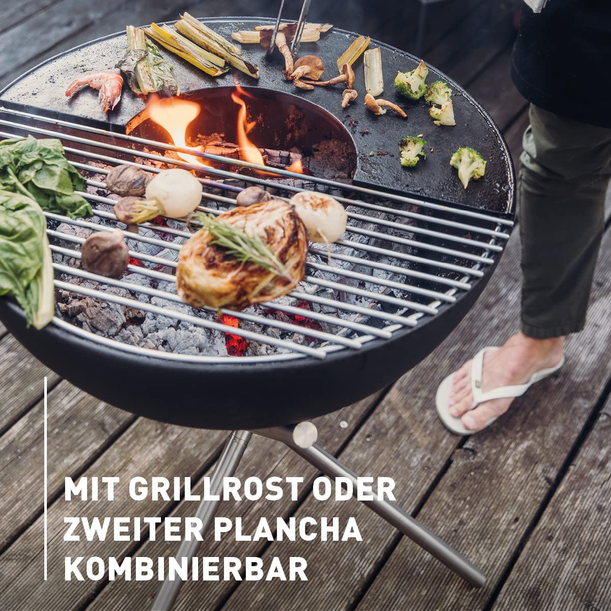 höfats - BOWL 57 Plancha - emaillierte Grillplatte aus Gusseisen - Für Grillgut jeder Größe geeignet - Halbring, Feuerplatte, Grillring, Feuerring als Zubehör für alle BOWL Feuerschalen