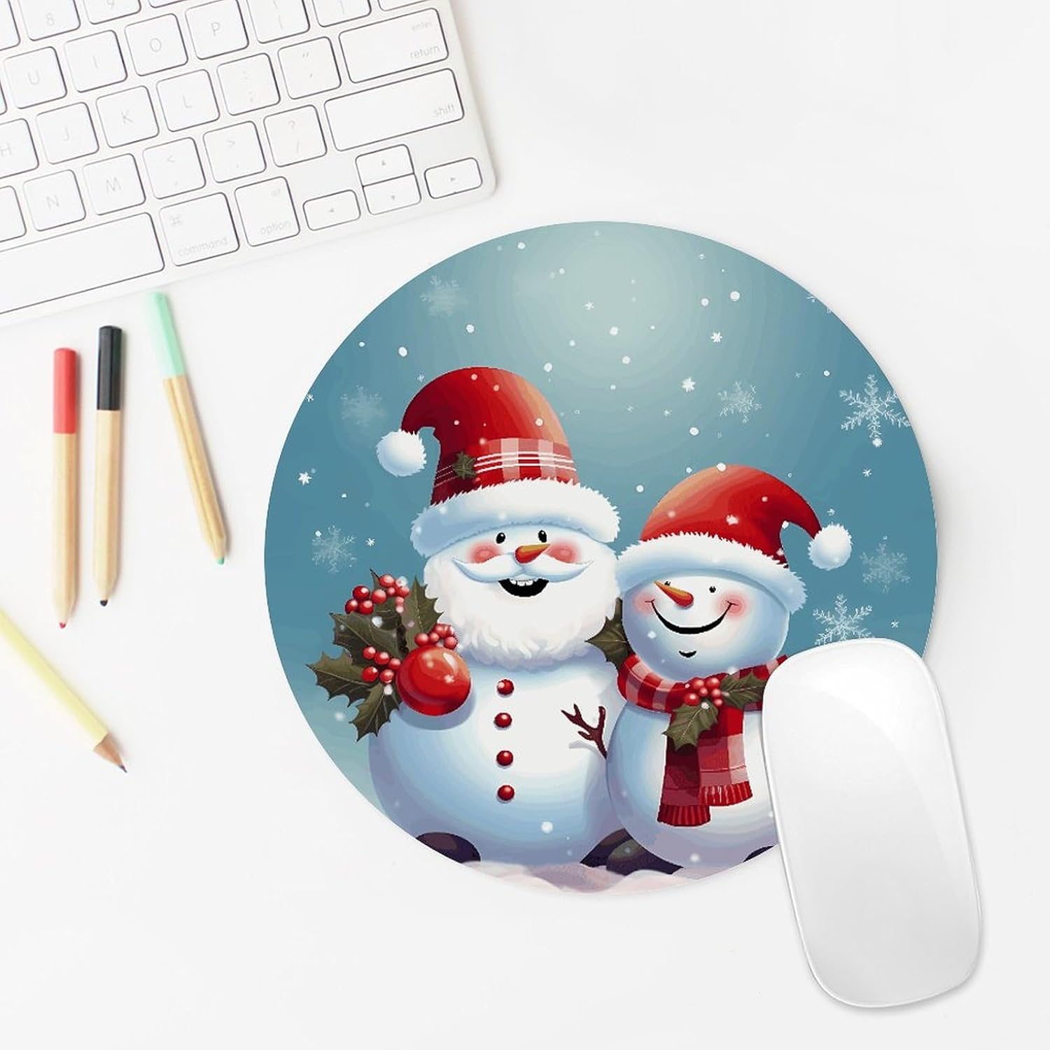 Christmas Santa Snowman Round Mousepad Funny Small MouseMat with Non-Slip Rubber Base and Stitched Edge Gaming Mousepad for Home Office Dorm Desk Decor Accessories for Home Office Work 7.8x7.8 Inches image 5