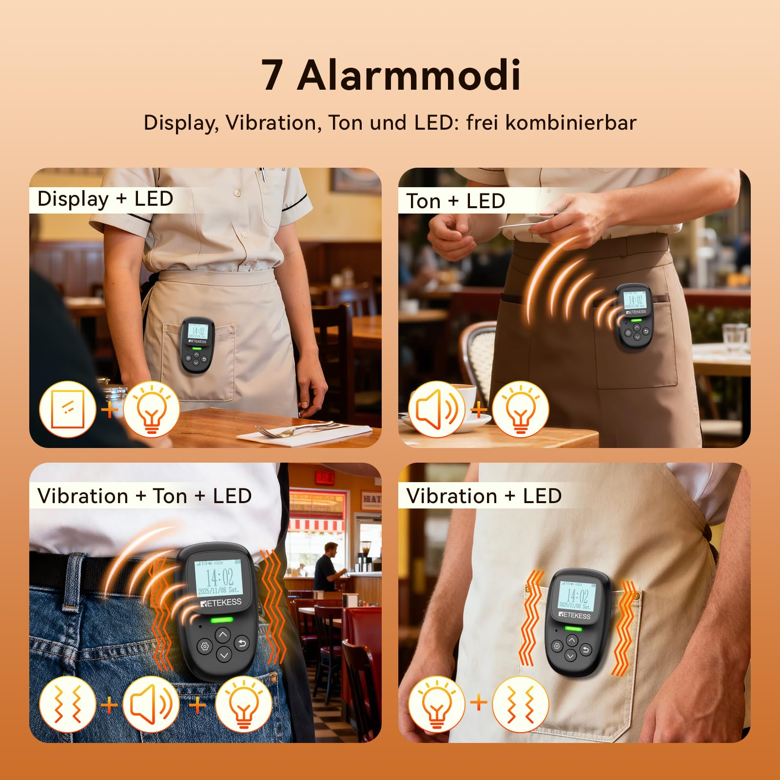 Retekess TD037 Restaurant Pager System, Pager Rufsystem mit 24 Tasten Schreibtafel, Einfache Bedienung, Blinklicht und Summer, 6 Pager und Piepser für Restaurants, Cafés, Bars und Hotels